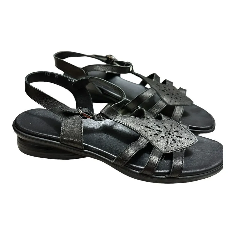 Munro black leather starburst perforated sandal Size 10b American made